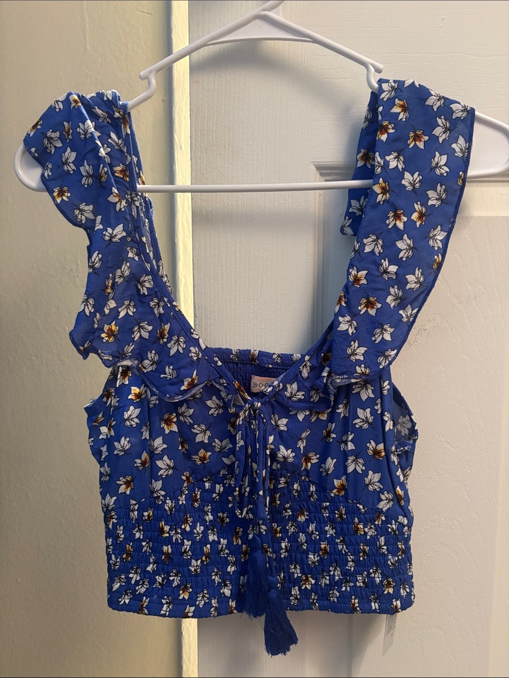 Floral Smocked Crop Top in Blue